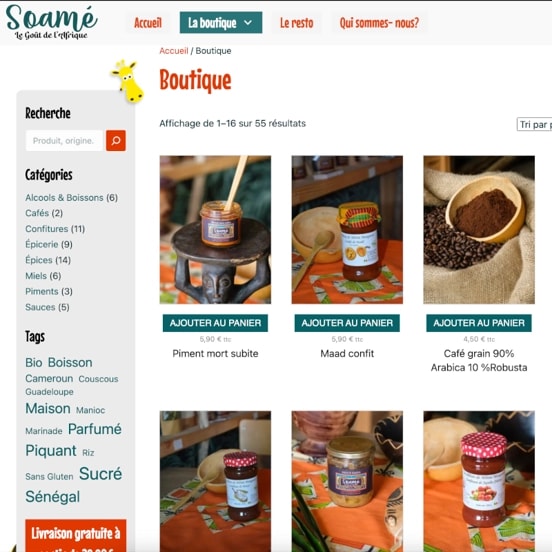 Soamé Restaurant woocommerce Boutique épicerie, restaurant chez Mavisibité